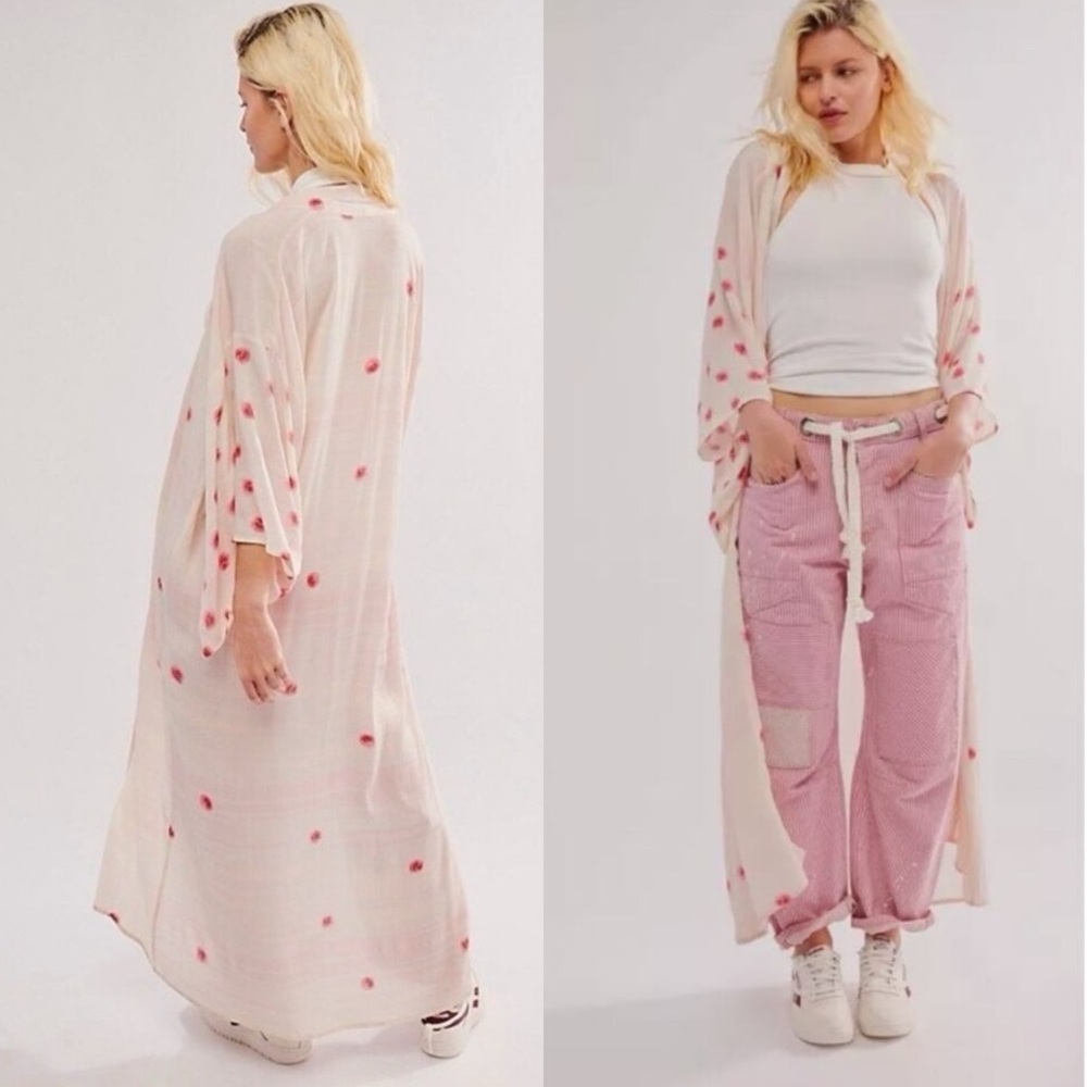 Free People Laurel Canyon Open Maxi Duster Kimono in Rose Print